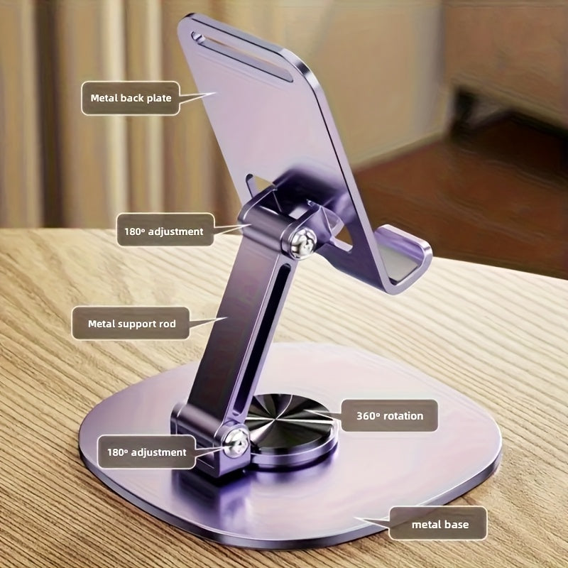 Soporte para Teléfono Móvil de Aleación de Aluminio Giratorio 360 grados - Soporte Plegable Portátil y Compacto Apto para Todos los Smartphones y Tabletas, Accesorio Ideal para la Oficina