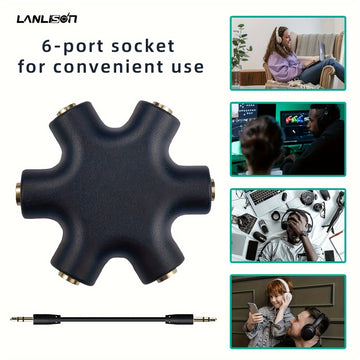 Cable Repartidor de Audio LANLESS de 3.5mm - Comparte Música con 5 Auriculares, ABS Duradero, Disponible en Blanco/Azul/Negro, Ideal para Smartphones y Más