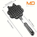 1 pieza, sartén de waffles de corazón de doble cara antiadherente, molde de waffles de aleación de aluminio con mango negro, perfecto para waffles belgas y sandwiches, accesorio de cocina para hornear, molde de waffles