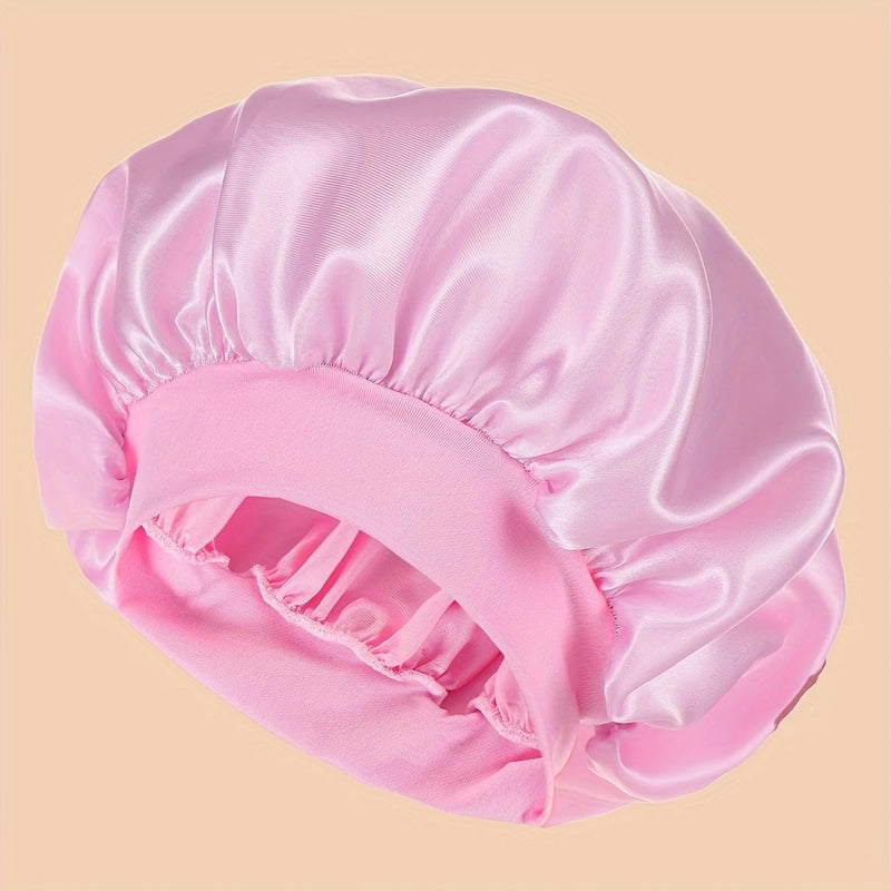 Gorro de satén de lujo para dormir, ala ancha, sin aroma, gorro de baño con banda elástica, material de poliéster cómodo, uso diario - Rojo intenso