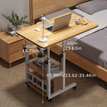 Mesita Ajustable en Altura con 4 Ruedas - Estante Giratorio de Doble Nivel 360°, Estilo Retro para Sala, Dormitorio o Estudio - Sin Necesidad de Energía, Fácil Montaje, Construcción en Madera/Metal, Diseño Moderno y Versátil, Mueble Resistente para Hogar