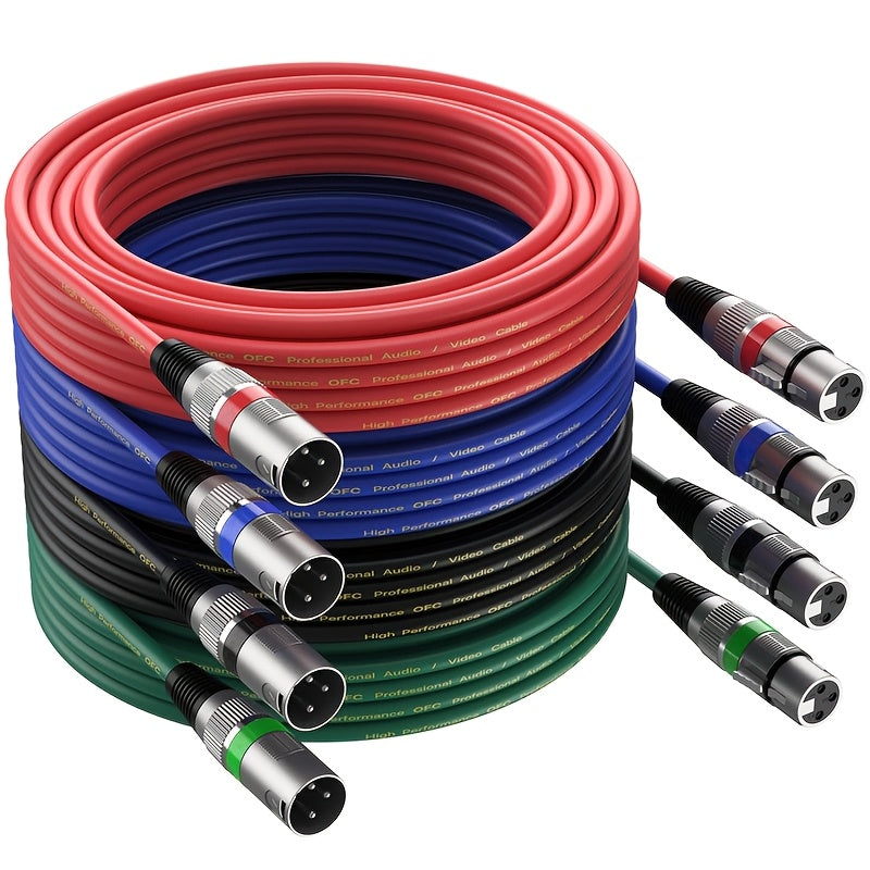 4 piezas, cable de micrófono de 7,62 metros, equipo profesional, cable XLR de alta calidad - XLR masculino a femenino para micrófono de escenario, modelo, temporada de graduación, día del padre, regalo de cumpleaños, cubierta protectora de PVC, cable de