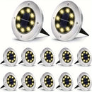 12PCS Luces de jardín solares - Luminaria LED eficiente en energía con sensor de luz, montaje semi-hundido, pantalla de lámpara de acero inoxidable pulido, cuerpo de ABS, fixture decorada con cristal desmontable, base de bombilla B15d, batería de níquel