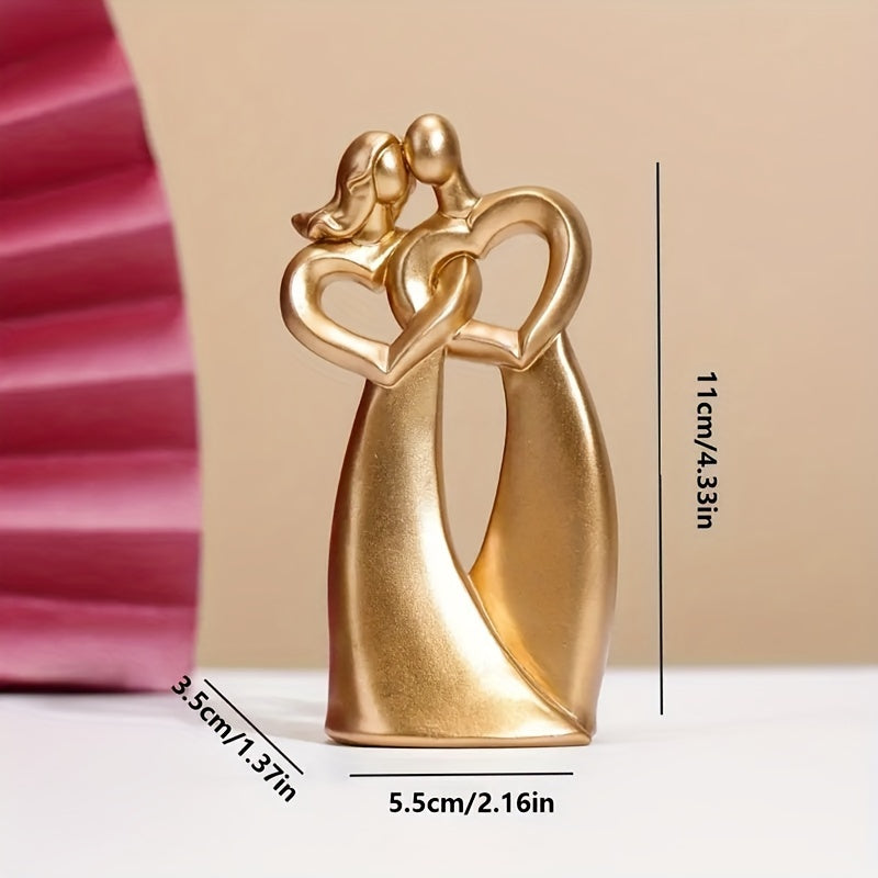 Figura Romántica de Pareja Corazón a Corazón - Decoración de Amor de Resina para el Hogar y la Oficina, Perfecta para Estantería, Sala de Estar o Entrada