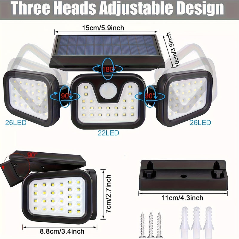 Luz de seguridad solar 74LED con sensor de movimiento para exteriores – 3 modos de iluminación, luz de seguridad con sensor de movimiento LED, luces de inundación solares para la puerta principal, patio, garaje, acera, camino