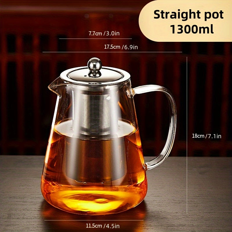 Juego de té de vidrio de borosilicato de alta calidad, capacidad de 15.2/43.9 onzas - tetera transparente resistente al calor con cesta de filtro de té, adecuada para uso doméstico, apta para todas las estaciones, perfecta para preparar té, jugos y bebid