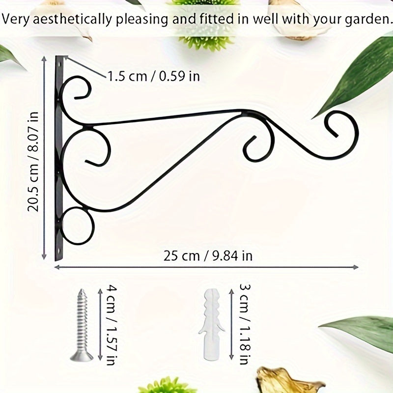 4 piezas de ganchos de pared de metal negro de alta resistencia para colgar macetas, faroles y luces de césped - Incluye tornillos, fácil de instalar, no necesita energía, ideal para decoración al aire libre e interior, decoración de jardín | Decoración