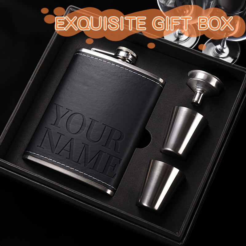 1 pza., Frasco de acero inoxidable personalizado, Botella de licor grabada a medida, Frasco de bolsillo de metal pulido para el Día del Padre, Navidad, Día de San Valentín y más ocasiones festivas.