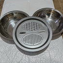 Juego de 3 tazones de acero inoxidable para cocina, tazones multifuncionales seguros para alimentos, con rallador integrado, inserto desmontable para rebanar en capas y sistema de escurrido, para lavar y cortar frutas, verduras y queso