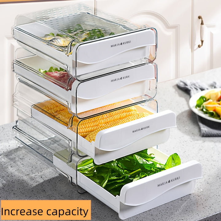 WEAVELIFE Conjunto de cajas de almacenamiento refrigerador apilables, contenedores de plástico PET y PP transparentes para cocina y despensa, caja de conservación de frescura para frutas, verduras, carne, huevo, alimentos