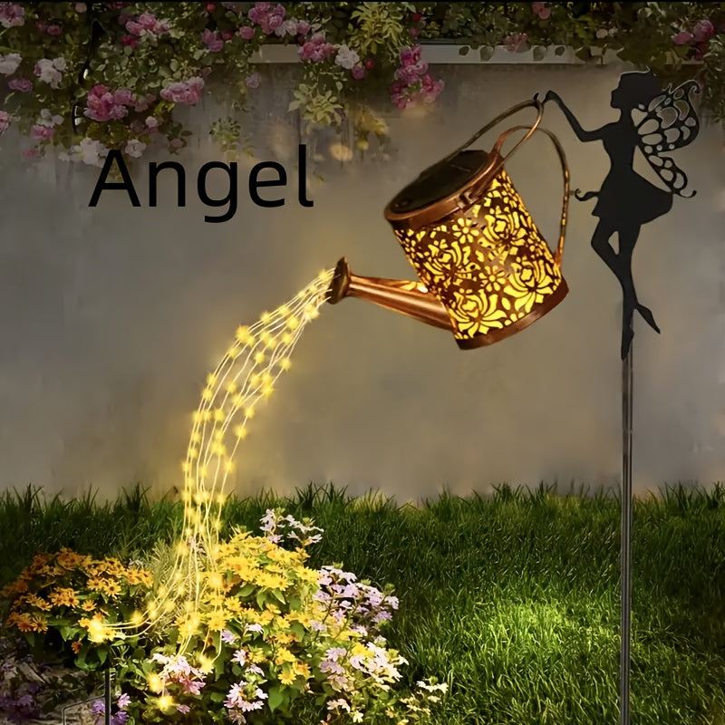 Luces solares para regar hadas - Decoración de jardín al aire libre con luces cascaderas, diseño de tetera solar de metal, perfecto para decoraciones navideñas, luces de jardín para fuera.