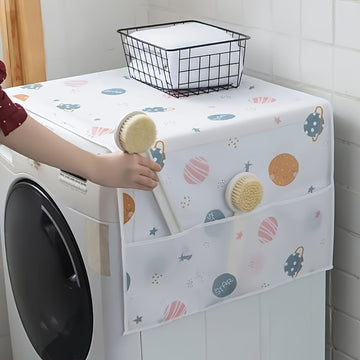 1 cubierta multifuncional para secadora, resistente al agua y aceite, fácil de limpiar, plástico blanco, diseño sencillo, control efectivo de polvo, con bolsillo lateral, gran capacidad de almacenamiento, repuesto para secadora