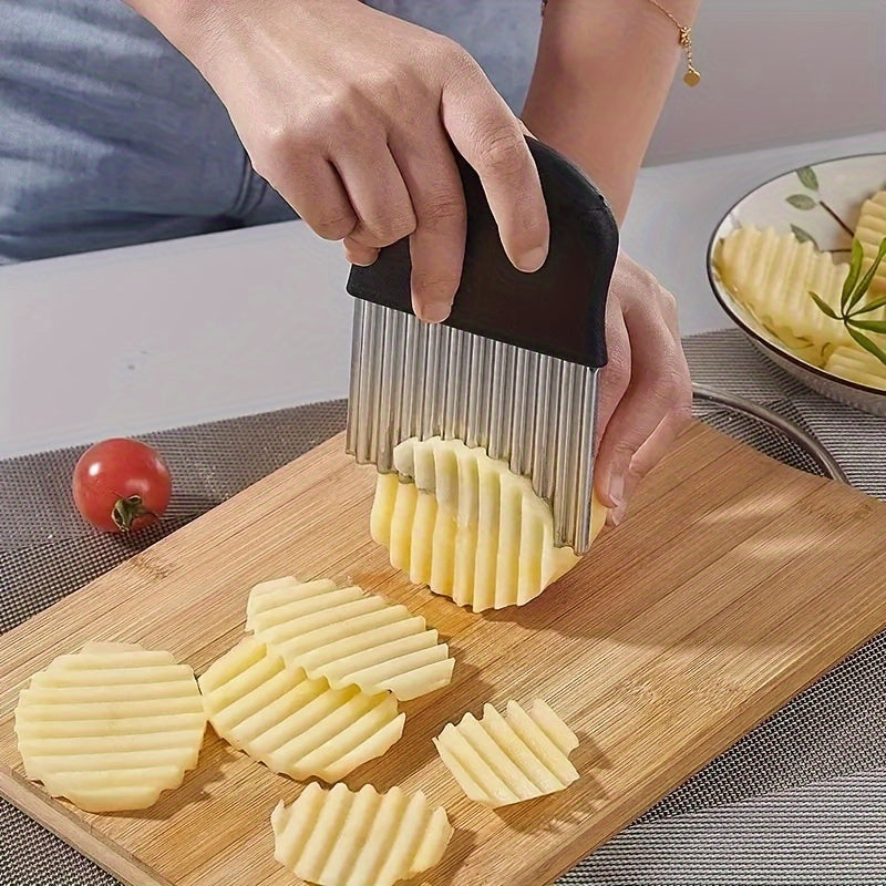Cortador de papas en forma de onda de acero inoxidable: Multifuncional para frutas frescas, verduras, ensaladas, zanahorias, papas, papas fritas - Cuchilla de acero inoxidable duradera - Perfecto para uso en la cocina del hogar
