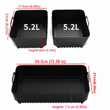 Conjunto de 3 Revestimientos de Silicona Antiadherentes para Freidora Ninja AF500UK y Cajón Foodi Flex - Bandejas Acanaladas Grandes de 5.19L/10.41L, Accesorios para Frígoro Profundo para Cocina Saludable, Utensilios de Cocina | Revestimientos Antiadhere