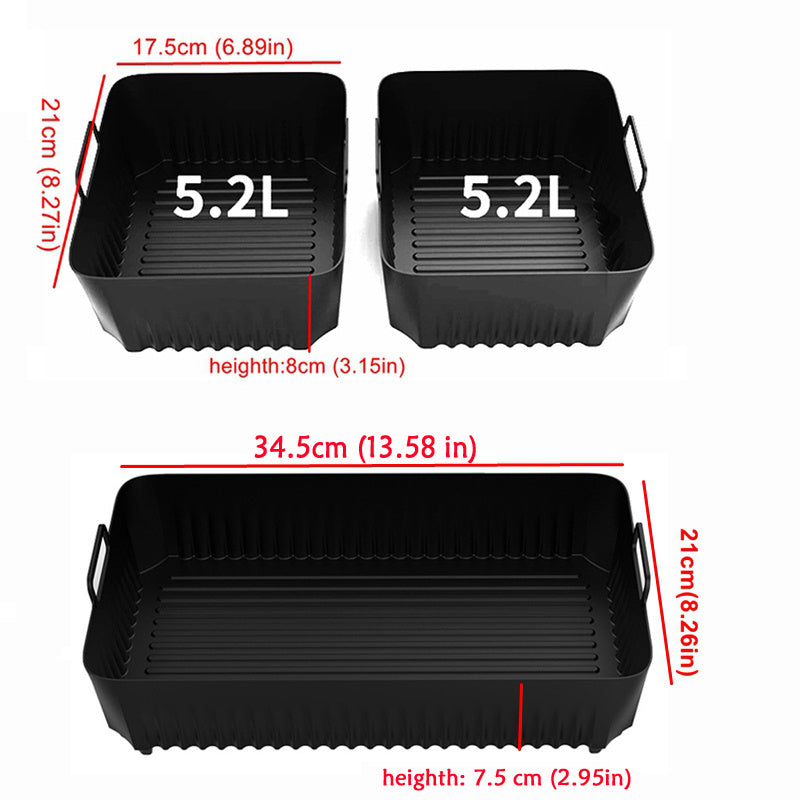 Conjunto de 3 Revestimientos de Silicona Antiadherentes para Freidora Ninja AF500UK y Cajón Foodi Flex - Bandejas Acanaladas Grandes de 5.19L/10.41L, Accesorios para Frígoro Profundo para Cocina Saludable, Utensilios de Cocina | Revestimientos Antiadhere