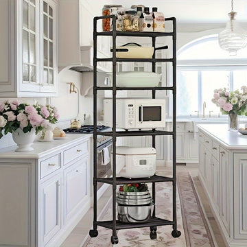 Carro de almacenamiento de cocina de 6 niveles - Organizador de utilidad rodante de metal con ruedas para cocina, sala de estar, baño y balcón - Unidad de estantería móvil sin componentes de madera - Ensamblaje fácil, funcionamiento sin energía