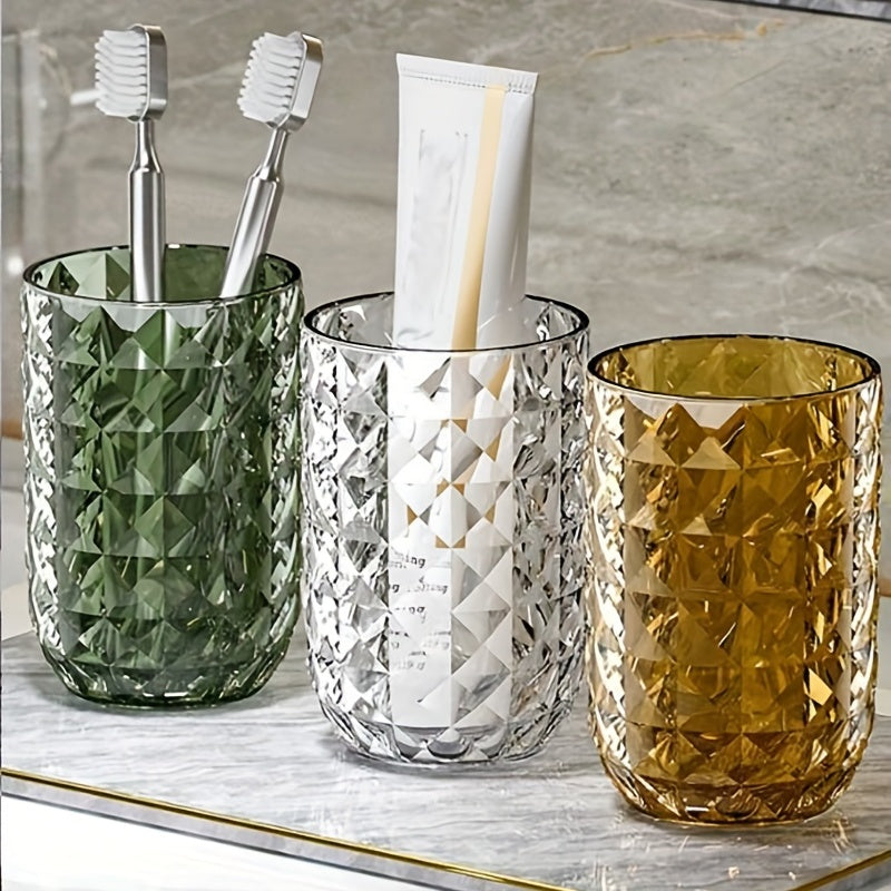 1pc Taza de enjuague bucal de color sólido, Taza de cepillo de dientes para parejas, Taza de gárgaras de plástico, Vaso de baño con textura geométrica, Accesorios de baño, Decoración del hogar, Muebles para el hogar