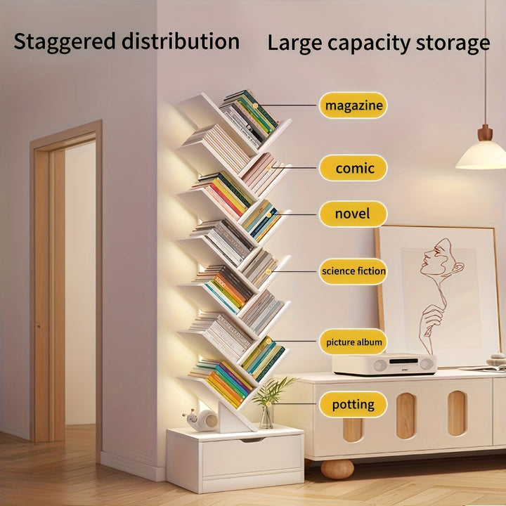 Estantería de Árbol Independiente de Gran Capacidad - Organizador de Oficina y Hogar Fácil de Montar, Estante de Pie