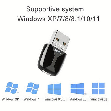 Adaptador de Wifi USB con tarjeta de red inalámbrica de doble banda 2.4G/5G, enchufar y funcionar sin controladores, adecuado para escritorios y portátiles, compatible con Windows Xp/Vista/7/8.1/10/11, no requiere batería, conexión USB, control de aplica