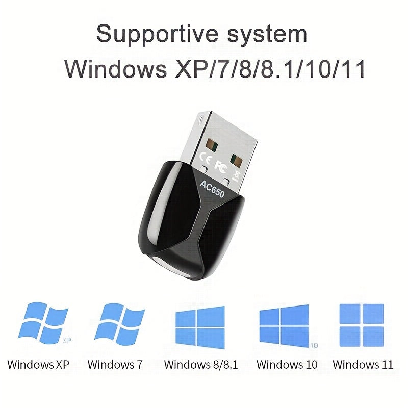 Adaptador de Wifi USB con tarjeta de red inalámbrica de doble banda 2.4G/5G, enchufar y funcionar sin controladores, adecuado para escritorios y portátiles, compatible con Windows Xp/Vista/7/8.1/10/11, no requiere batería, conexión USB, control de aplica