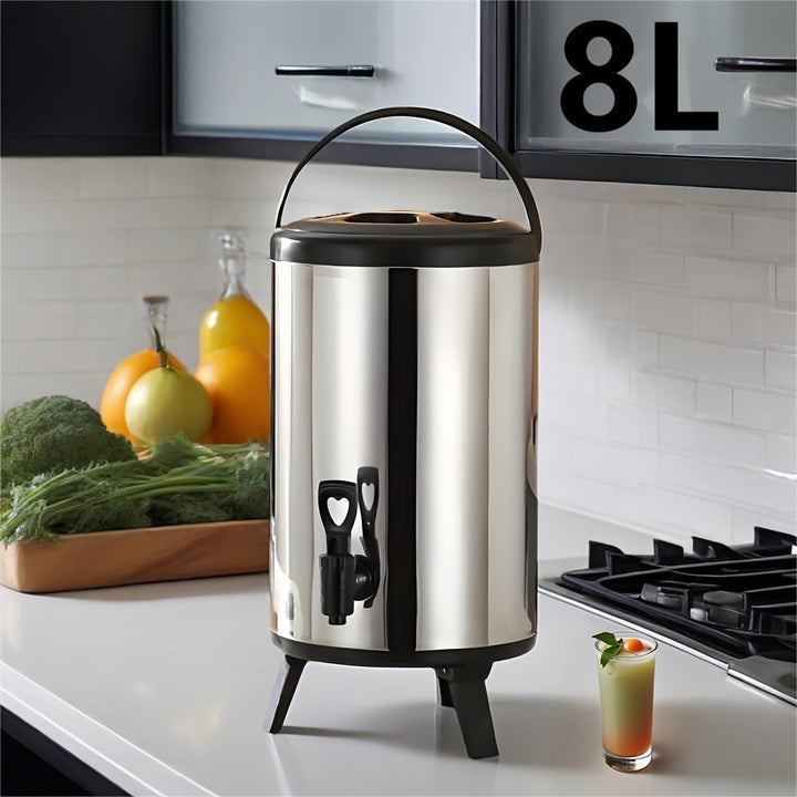 1 pieza, Dispensador de té aislado de acero inoxidable, cubo de hielo versátil para beber al aire libre, cubo térmico de gran capacidad para leche con diseño de tapa de múltiples capas, base plegable para uso comercial, equipado con asa para agregar hiel