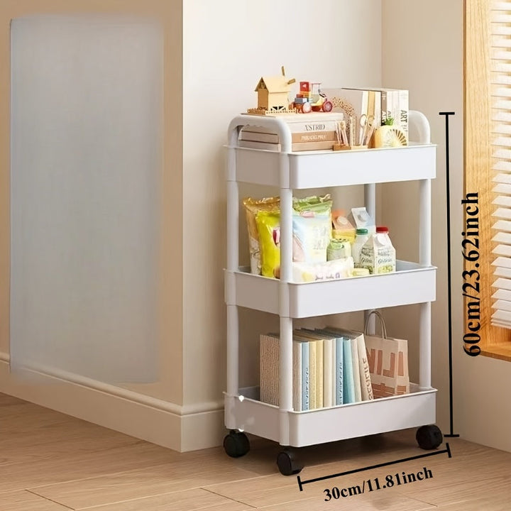Carro de Almacenamiento Rodante Resistente con Ruedas - Organizador Multinivel, Fácil Montaje Sin Herramientas Necesarias, Estantería Móvil Ahorradora de Espacio para Cocina, Baño, Oficina, Taller - Construcción Ligera y Robusta en Plástico, Carro Versát