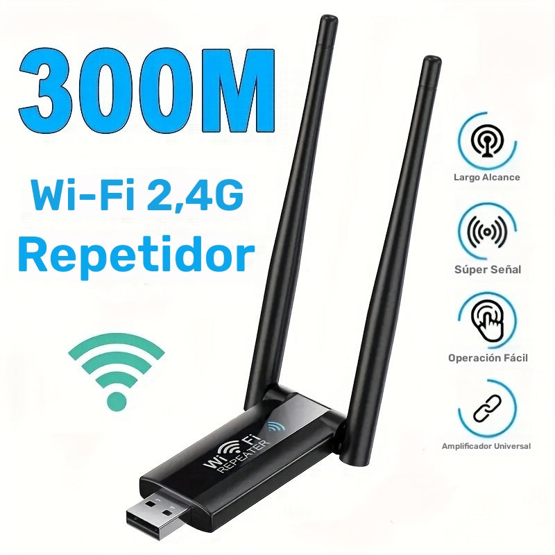 [WiFi de Largo Alcance 300Mbps] Extensor de WiFi de Largo Alcance de 300Mbps - 1ud Adaptador de Red USB 2.4G - Configuración Fácil, No Requiere Batería, Voltaje de Operación ≤36V