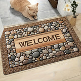 1 Alfombra de Bienvenida Antideslizante para Puerta - Diseño Duradero y Lavable en Máquina con Estampado de Piedra y Textura de Madera - Ideal para Decoración Rústica, Uso Todo el Año, Material de Poliéster, Entrada Acogedora | Aspecto Natural con Diseño