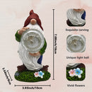 1 pieza de luz de estatua de gnomo alimentada por energía solar, hecha de resina, con sombrero rojo y elfo sosteniendo un globo roto, decoración de jardín al aire libre IP65 con control de botón, tema de cuento de hadas, perfecta para patio, césped y reg