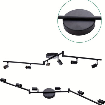 Kit de iluminación de pista LED de 6 luces, reflector de techo negro de 6 vías, soporte de lámpara giratorio flexible, luz de pista no incluye bombillas, las bombillas deben ser compradas por el usuario