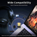 Adaptador Bluetooth USB, Plug & Play para PC, Auriculares, Teclado, Ratón y Altavoces - Compatible con 7 Dispositivos Simultáneamente, Compatibilidad Retrocompatible con BT5.2/5.1/5.0/4.2/4.1/4.0, Bajo Consumo de Energía, Alimentado por USB, Actualizació