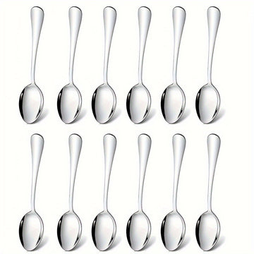 Juego de Cucharas para Cena de Acero Inoxidable de 12 Piezas, Juego de Cucharas para Sopa y Cenas de 17.02cm, Juego de Cucharas Grandes, Vajilla Moderna para Cocina/Hogar/Restaurante, Mango Redondo y Borde Suave, Apto para Lavavajillas