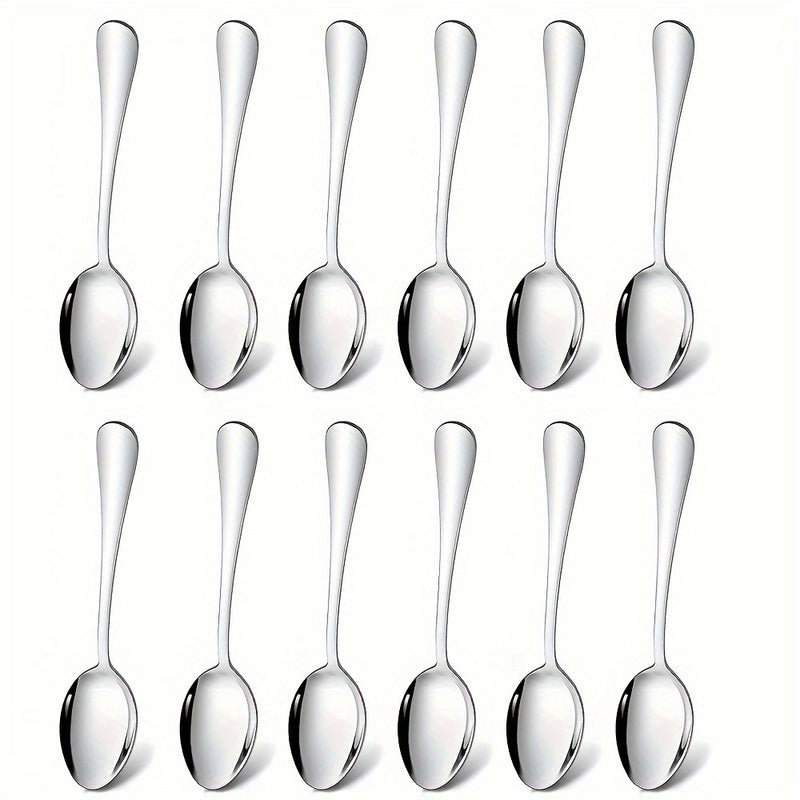 Juego de Cucharas para Cena de Acero Inoxidable de 12 Piezas, Juego de Cucharas para Sopa y Cenas de 17.02cm, Juego de Cucharas Grandes, Vajilla Moderna para Cocina/Hogar/Restaurante, Mango Redondo y Borde Suave, Apto para Lavavajillas