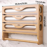 [Rollos de Bambú en la Pared] Portarrollos de Tejido de Bambú Montado en la Pared - 1 ud Dispensador de Envoltura de Plástico con Caja de Corte de Múltiples Compartimentos