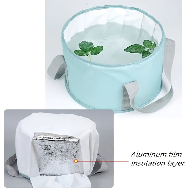 1pc Bañera de Pies Plegable y Portátil con Bolsa de Almacenamiento y Tela de Coral Fleece – Bañera Profunda Aislada para Experiencia de Spa en Casa, Azul Claro con Asas Grises, Diseño Apto para Viajar