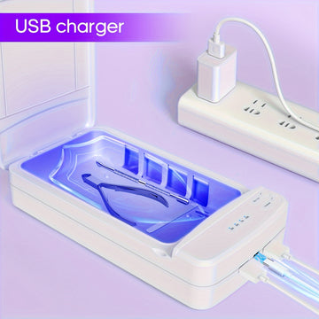 Estuche Organizador de Uñas con Luz Azul USB - Estación Portátil para Manicura en Casa, Diseño Fácil de Limpiar y Sin Batería Necesaria (), Caja Compacta de Plástico Duradero