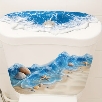 1 calcomanía para baño con tema de playa de verano, diseño de estrellas de mar y conchas, adhesivo para asiento y tanque del inodoro