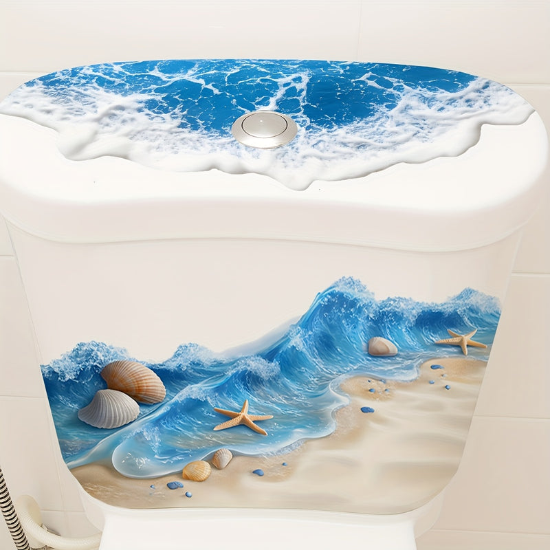 1 calcomanía para baño con tema de playa de verano, diseño de estrellas de mar y conchas, adhesivo para asiento y tanque del inodoro
