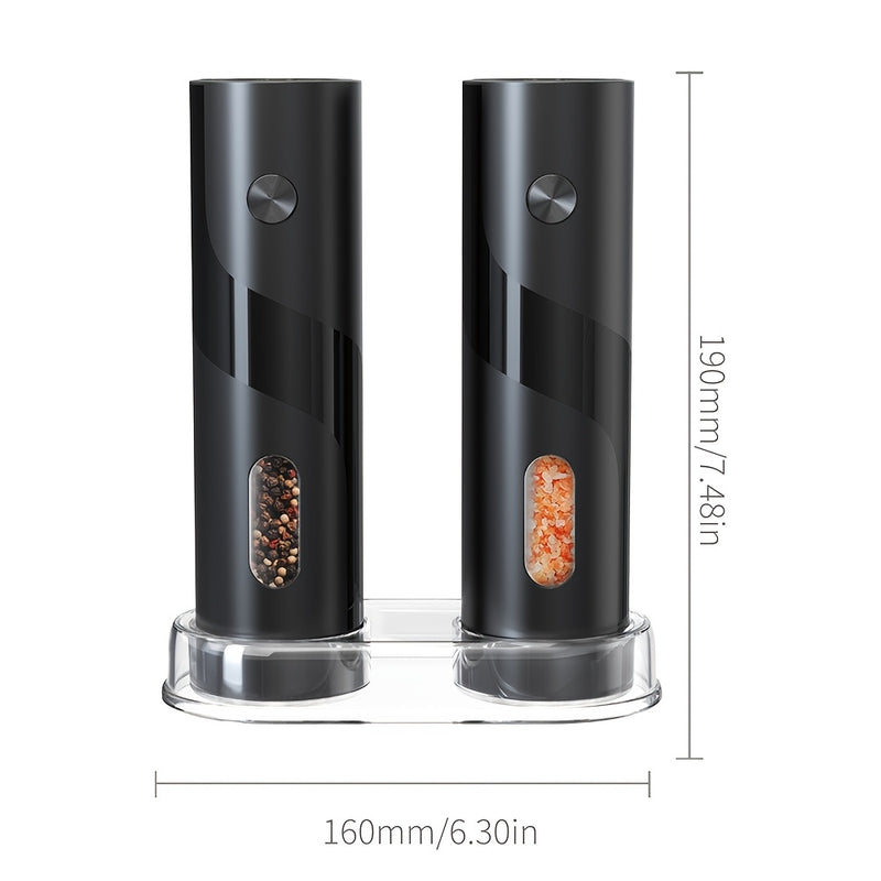 Un Paquete/Dos Paquetes, Molinillo de Pimienta Eléctrico con Batería, Elegante y Potente Molinillo Eléctrico para Sal Marina y Pimienta, Esenciales para Moler, Herramienta de Condimentos, Dos Paquetes con Base de Almacenamiento Transparente, Grosor de Mo