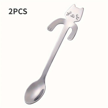 Cucharitas para café con forma de gato de acero inoxidable, 1, 2 o 3 piezas, cucharas pequeñas para té, postres y hielo, ideales para el hogar y fiestas, sin necesidad de electricidad o pilas, perfectas para graduaciones y Ramadán