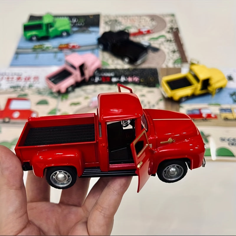 [Modelo Clásico Vintage Rosa Rojo] Modelo Clásico de Auto Vintage de Aleación Metálica Rosa y Rojo - 1 ud Adorno de Camioneta con Puertas y Capó Abatibles, Detalles Cromados - No Requiere Baterías para Decoración de Hogar y Oficina