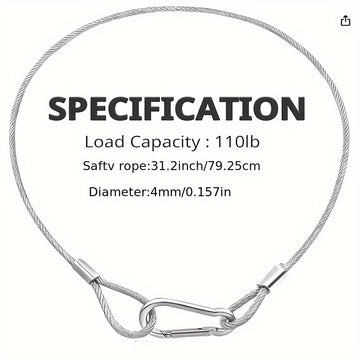 Cable de Seguridad de Acero Inoxidable Duradero - Cuerda Anticaída de 79.25cm para Luces de Fiesta y DJ, Iluminación de Escenario - Capacidad de Carga de 49.9 KG (Diámetro de 0.38cm)