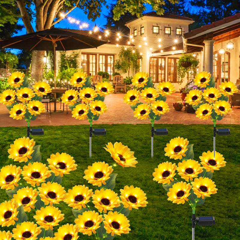 Luces solares decorativas de girasol para exteriores, 6 luces de girasol con poste luminoso, luces solares automáticas para jardín, encendido/apagado automático, regalo ideal para mamá y amigos, decoración para jardín y césped