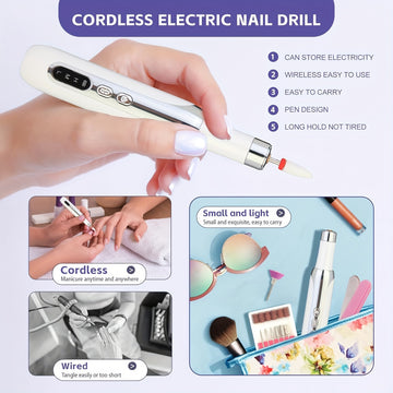 Broca Eléctrica Portátil para Uñas, Juego Compacto de Lima Profesional para Acrílico y Gel, Herramientas de Manicura y Pedicura con Estilo para Uso en Salón o Hogar, Color Blanco