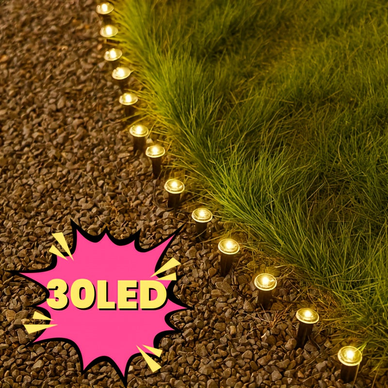 30pcs Luces Solares para Senderos Exteriores - Brillo Amarillo Cálido, Luces de Estaca de Plástico Adecuadas para Céspedes, Jardines y Decoraciones de Villas, Iluminación Ambiental Navideña, Lámparas Solares para Exteriores