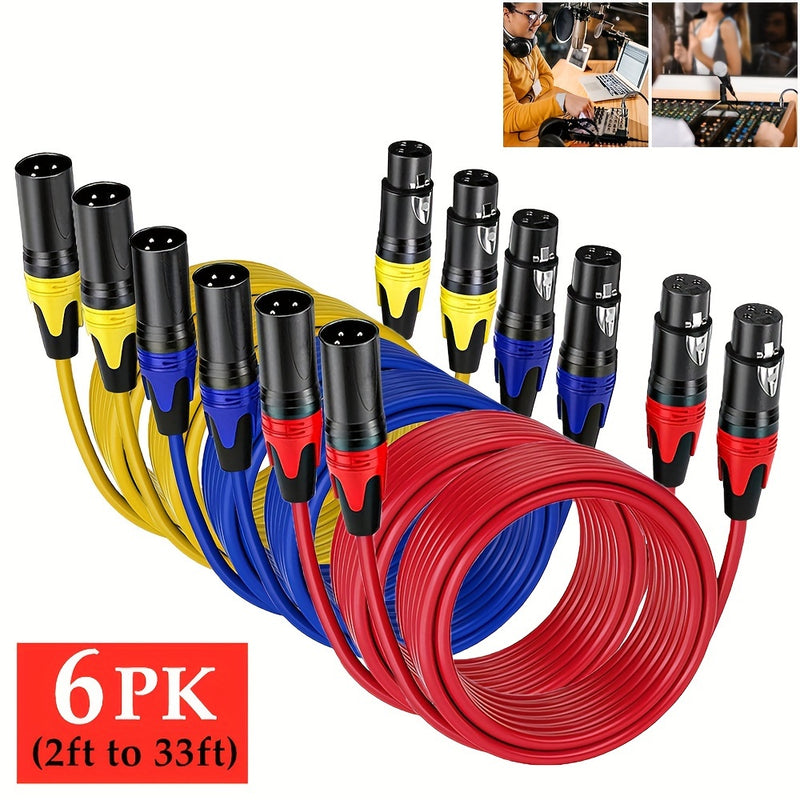 Cable de micrófono XLR de 3 pines, paquete de 6 piezas, cable balanceado profesional, extensión macho a hembra, longitud de 60.96 cm a 10.06 metros