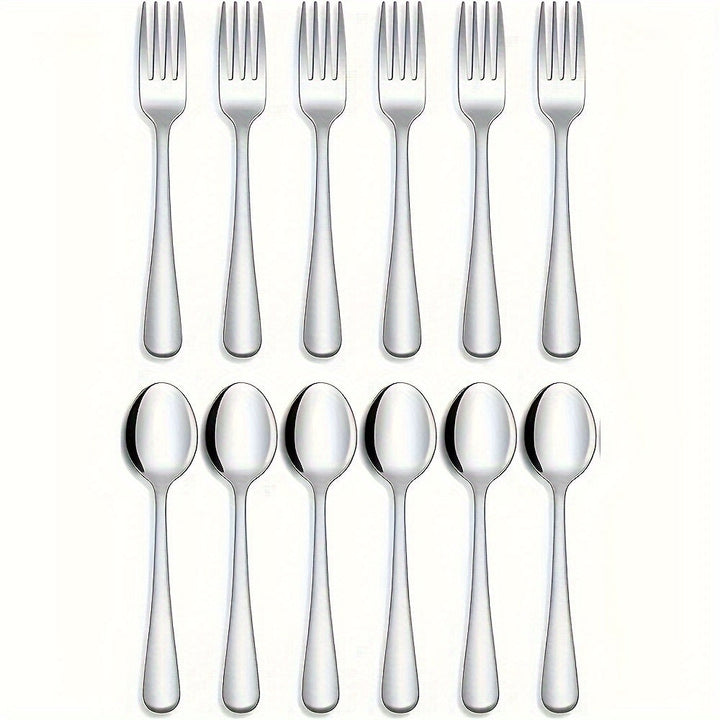 Juego de Cubiertos de Acero Inoxidable para Comida Grado Alimenticio, Juego de Tenedores y Cucharas de 12/24 Piezas, Apto para Lavavajillas