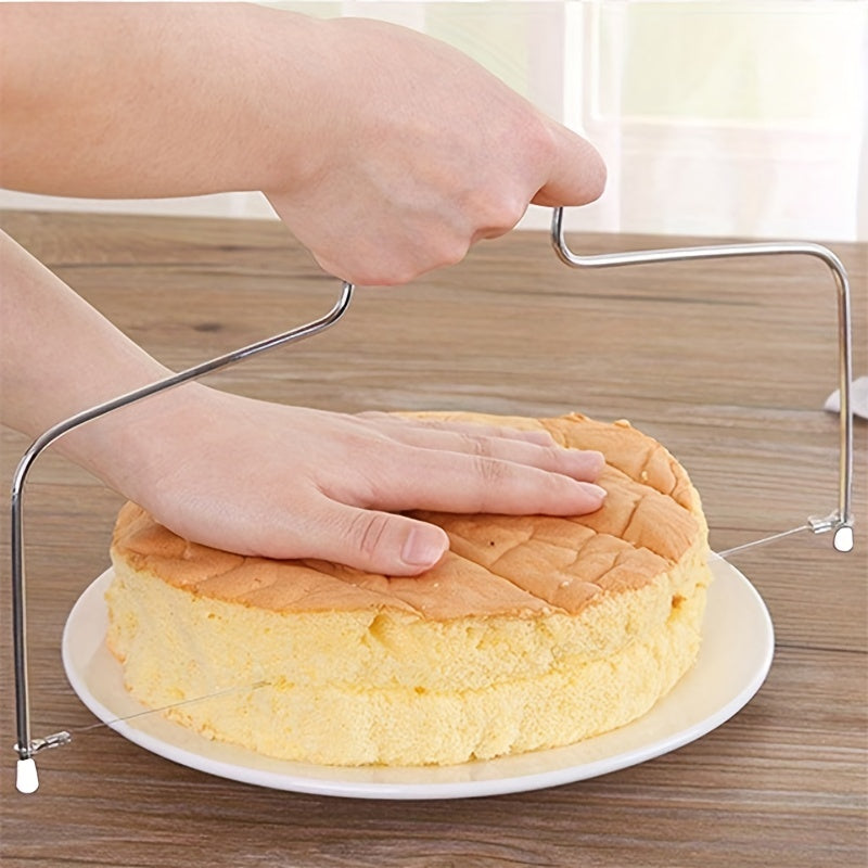 Herramienta de capas de pastel de acero inoxidable - Grosor ajustable, corte de doble línea para rebanadas de pan y pastel uniformes, esenciales para hornear, cuchilla de pastel, acabado metálico elegante, gadget de cocina duradero