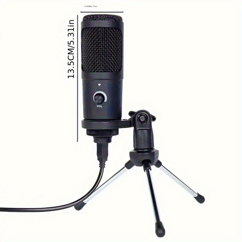 Micrófono de condensador USB con cable para computadoras y teléfonos, adecuado para karaoke, grabación, audiolibros y transmisión en vivo.