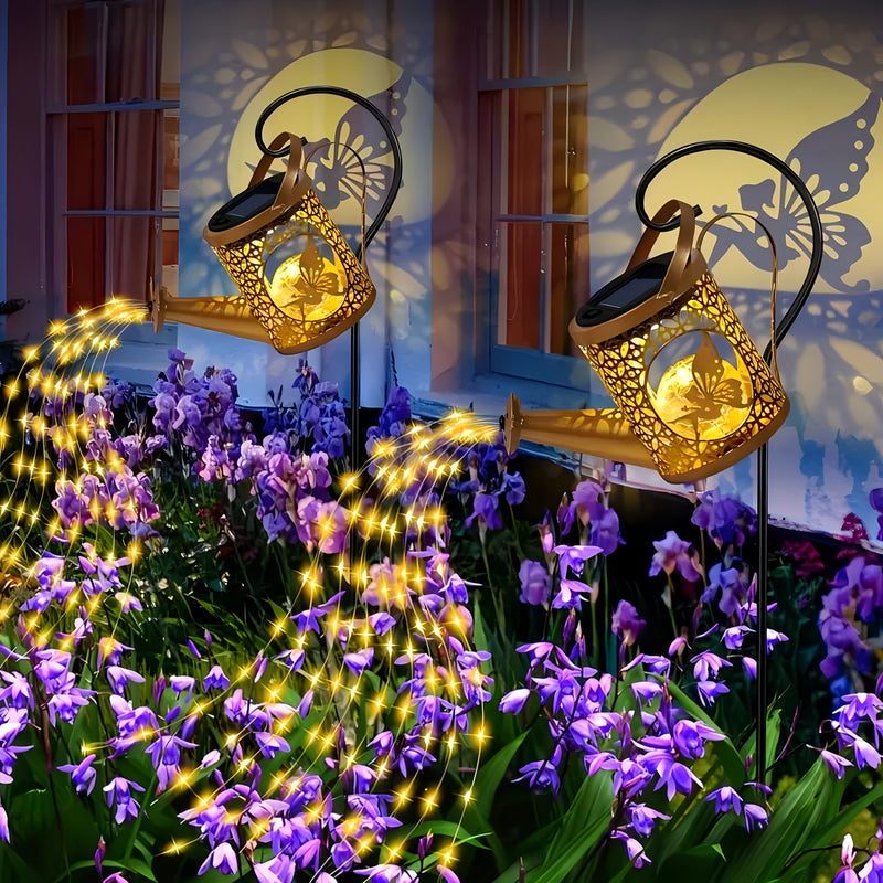 Regadera Solar con Luces Cascada, Farolillos de Metal Colgantes Impermeables para Exteriores, Regalo de Jardinería para Mujeres y Mamás, Decoración Cardinal para Patio, Césped o Senderos